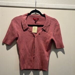 Guess Women's Mauve Button Down Knit Top